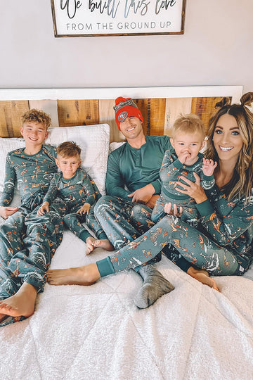 Jul Familie Matchende pyjamas Sæt Grønt Dyremønster Print pyjamas